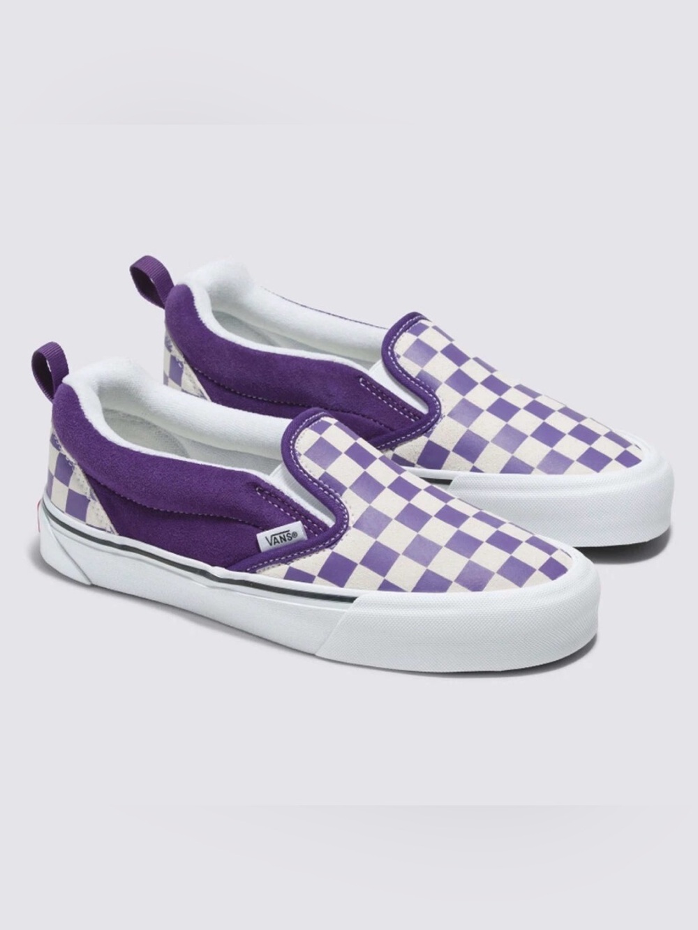 NEW VANS CHECKERBOARD KNU PURPLE WHITE SLIP ON SNEAKERS PADDED TONGUE SZ 7.5